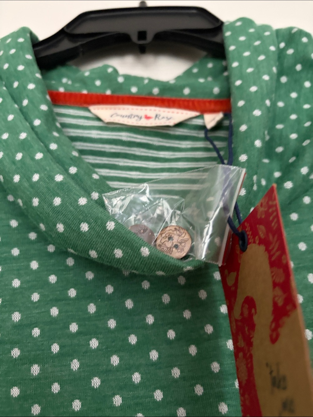 NWT Country Rose Green Polka Dot Cowl Neck Top - Picture 2 of 8